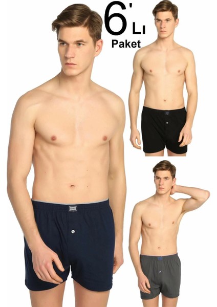 Erkek Siyah Penye Düğmeli Boxer 6'li Paket BOXER115 fiyatları