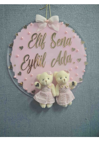 Boyalı Pleksi Ayıcıklı Ikiz Bebek Hastane Bebek Çocuk Odası Kapı Süsü modelleri