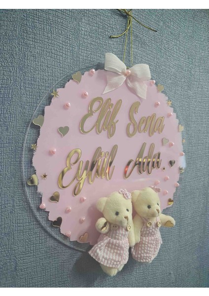 Boyalı Pleksi Ayıcıklı Ikiz Bebek Hastane Bebek Çocuk Odası Kapı Süsü fırsatları