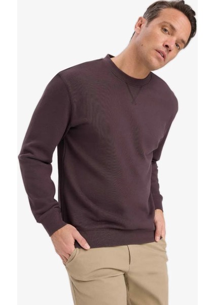 %100 Pamuk Regular Fit Bisiklet Yaka Kahverengi Erkek Sweatshirt E8339AX/BN596 modelleri