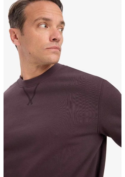 %100 Pamuk Regular Fit Bisiklet Yaka Kahverengi Erkek Sweatshirt E8339AX/BN596 fırsatları