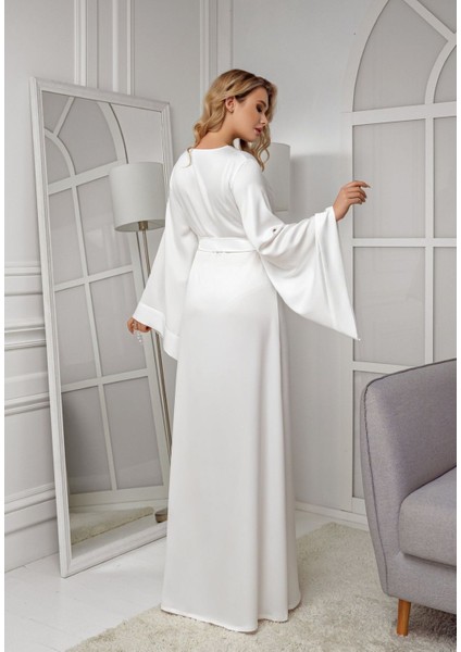 Kolları Kloş Ipeksi Saten Uzun Gelin Sabahlik Kimono fiyatları