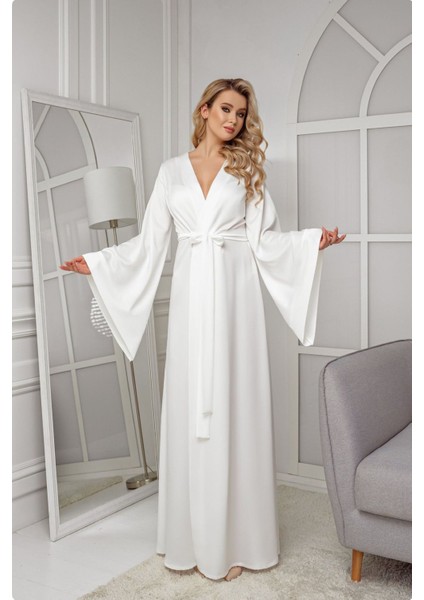 Kolları Kloş Ipeksi Saten Uzun Gelin Sabahlik Kimono modelleri