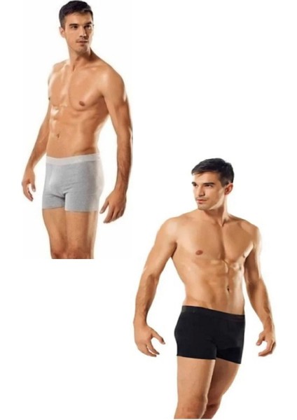 Erkek Likralı Elastan Boxer 5 Siyah 5 Gri Renk 2'li Paket Abani Classic