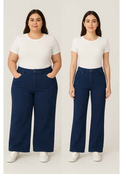 36-50 Beden Aralığı Kadın Likralı Esnek Geniş Paça Kot Pantolon