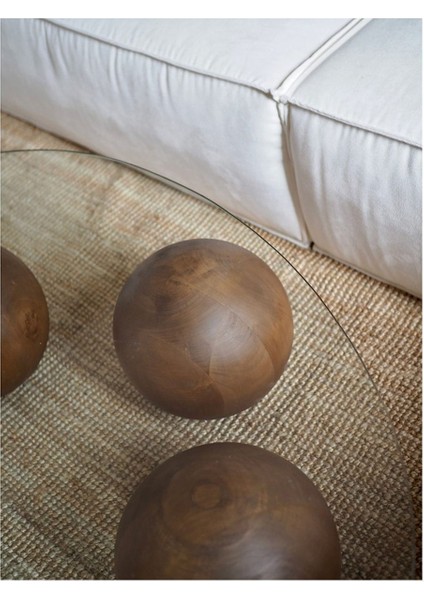 Fasülye Küre Ahşap Cam Orta Sehpa Kahverengi modelleri