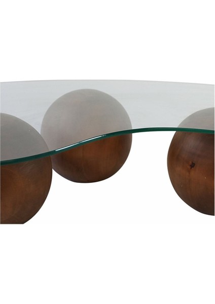 Fasülye Küre Ahşap Cam Orta Sehpa Kahverengi fırsatları