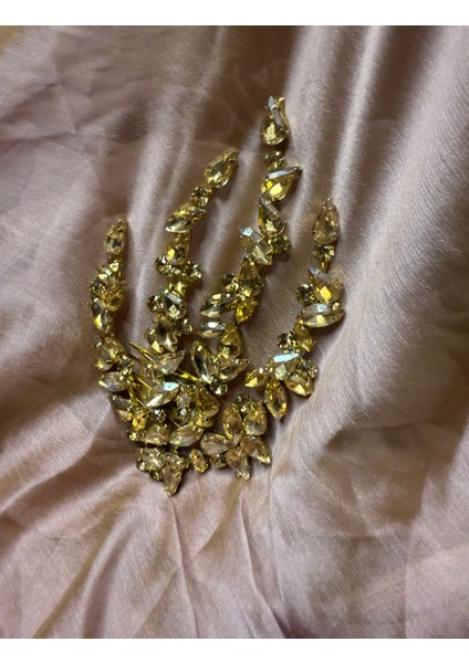 Abiye Taşlı Büyük Swarovski Gelin Nişan Toka Gelin Tacı Yaprak Desenli