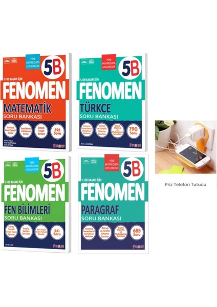 Fenomen 5.sınıf B Serisi Türkçe Matematik Fen Paragraf Soru Bankaları Set Priz Tutuculu