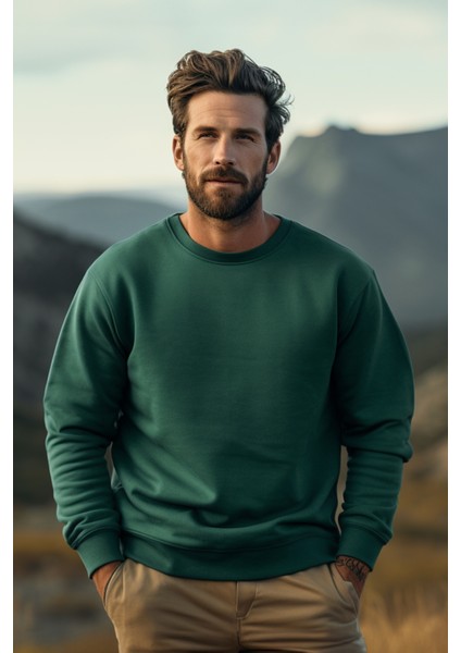 Unisex Haki Yeşil Sweatshirt M