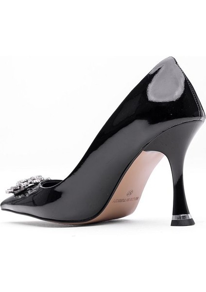 Özel Tasarım Işıltılı Siyah Rugan Zarif Ince Topuklu Sivri Burun Abiye Stiletto Ayakkabı fiyatları