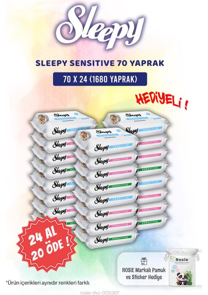Sensitive 24 Al 20 Öde 70'li Bebek Islak Mendili ve Rosie Pamuk Hediye