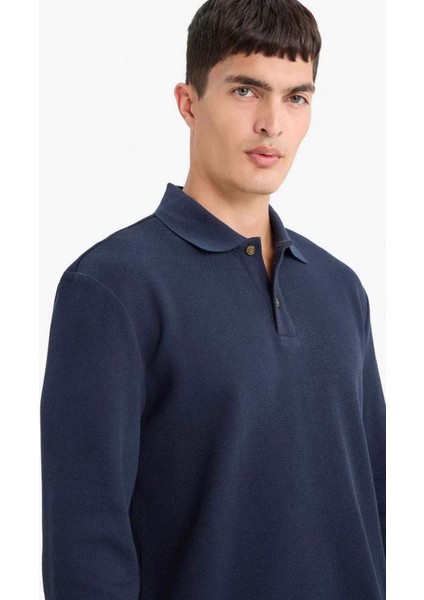 %100 Pamuk Regular Fit Polo Yaka Düğmeli Dokulu Sweatshirt E9627AX25AU fırsatları