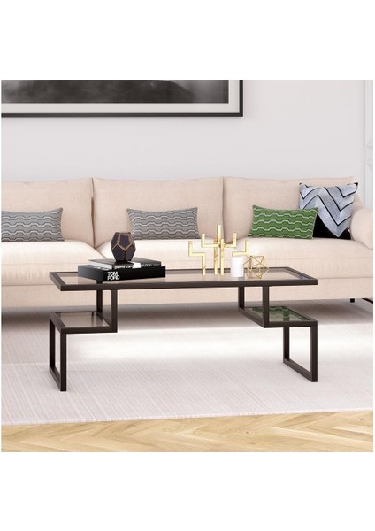 Noo Siyah Metal Cam Orta Sehpa