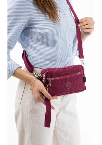 Unisex Cüzdan, 4 Gözlü, Telefonluk, Orjinal Crinkle Kumaş, Çapraz Askılı Omuz Çantası, 20X12CM