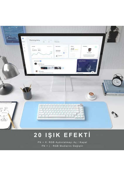 AK820 Kablolu Mekanik Oyun Klavyesi , Mavi Işıklı, Beyaz, 82 Tuş, Hot Swap, Anti Ghosting fırsatları