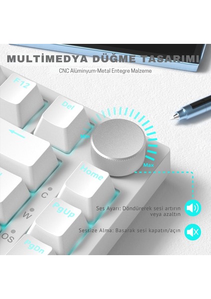 AK820 Kablolu Mekanik Oyun Klavyesi , Mavi Işıklı, Beyaz, 82 Tuş, Hot Swap, Anti Ghosting indirimleri