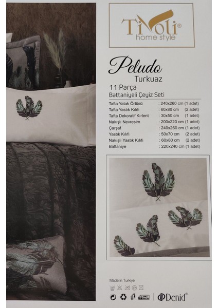 11 Parça Battaniyeli Çeyiz Seti - Tafta Yatak Örtüsü & Nevresimli Çeyiz Takımı-Peludo-Turkuaz modelleri