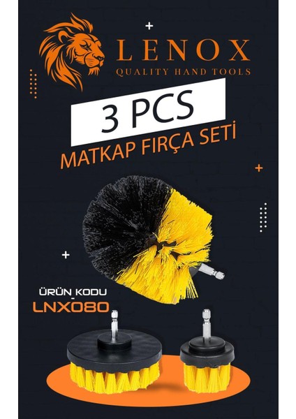 Temizlik Fırçası 3 Parça – Matkap Uyumlu, Zorlu Kir Temizleyici 3’lü Set Lenox Tools