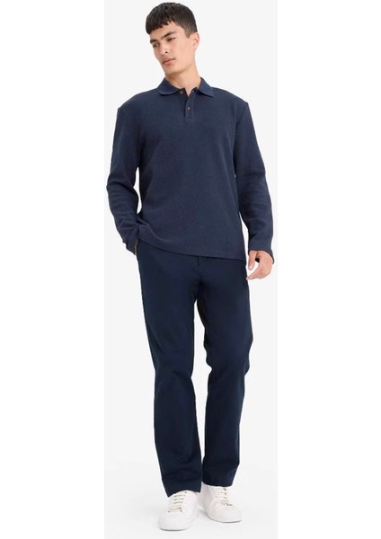 %100 Pamuk Regular Fit Polo Yaka Düğmeli Dokulu Sweatshirt fiyatları