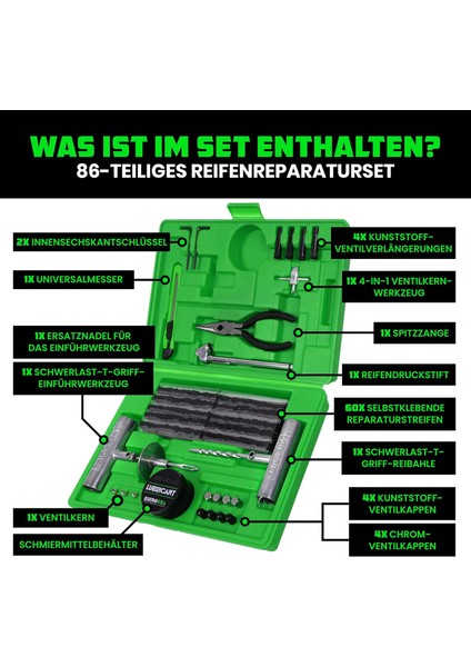 Lastik Onarım Seti 86 Parça, Profesyonel Tüpsüz Lastik Tamir Kiti modelleri