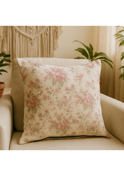 Vintage Çiçek Desenli Kırlent Kılıfı - Krem Zemin Kırmızı Çiçekli, Tela Destekli Overlok Dikişli, Gizli Fermuarlı, Sadece Kılıf fiyatları