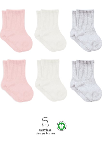 Bistyle 6'lı Basic Penye Soket Çorap 10101 Pembe Ekru Gri