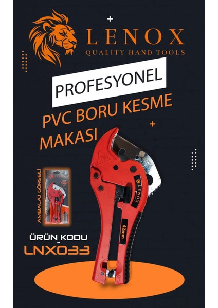 Lenox Tools Extra Güçlü Profesyonel Otomatik Pprc Plastik Boru Kesme Makası 42 mm
