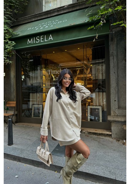 Mottisfashion Süet Gömlek - Taş