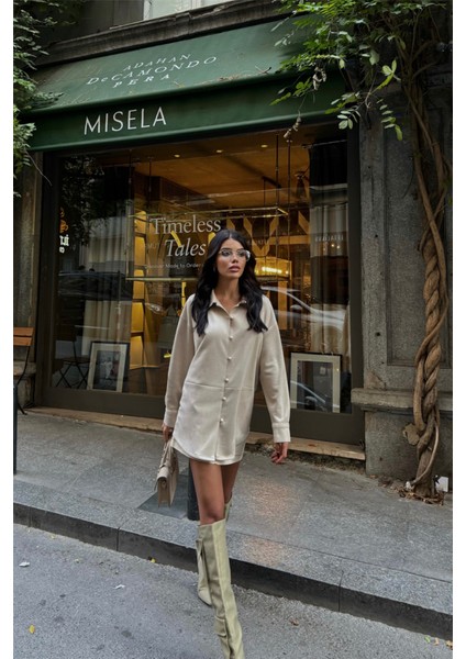 Mottisfashion Süet Gömlek - Taş