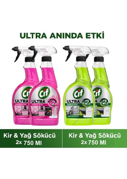 Ultra Sprey Sakura Parfüm 750 ml X2 + Cif Ultra Anında Etki Kir Yağ Çözücü 750 ml X2