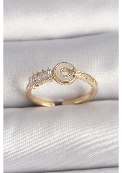 Pirinç Gold Renk Zirkon Taşlı Ayarlanabilir Kadın Yüzük