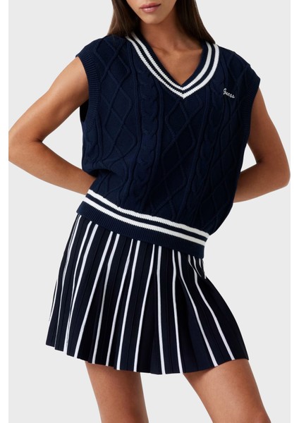 Logolu Pamuklu Standart Fit V Yaka Örgü Süveter V5GR00Z3FB1 Bayan Süveter V5GR00 Z3FB1 A71W