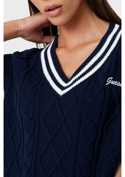 Logolu Pamuklu Standart Fit V Yaka Örgü Süveter V5GR00Z3FB1 Bayan Süveter V5GR00 Z3FB1 A71W fırsatları