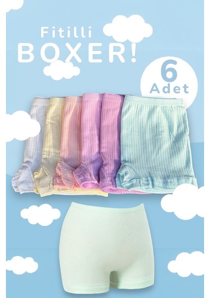 6'lı Fitilli Kız Cocuk Pastel Renk Pamuklu Boxer