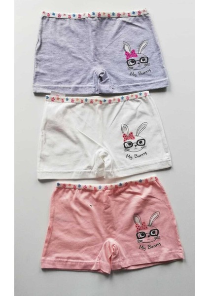 Kız Çocuk Pudra Gri Ekru Boxer 3-Lü Paket