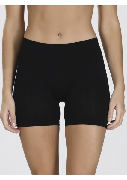 Kadın Siyah Dikişsiz Yüksek Bel Şort Tayt