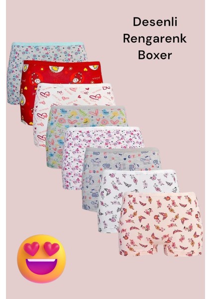 6'lı Paket Kız Çocuk Desenli Rengarenk Boxer