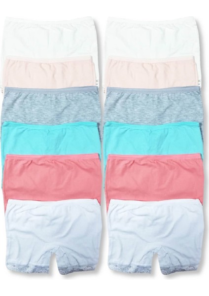 Kız Çocuk Çok Renkli 12 Li Paket Likralı Boxer