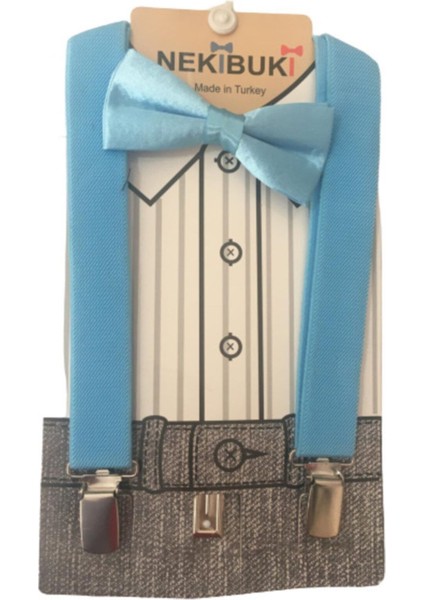 Erkek Çocuk Mavi Pantolon Askısı & Papyon Set