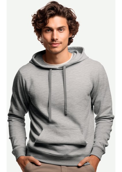 Erkek Gri Kapüşonlu Sweatshirt M