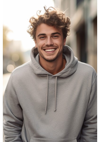 Erkek Gri Kapüşonlu Sweatshirt M fırsatları
