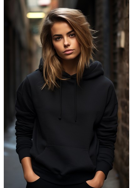 Kadın Siyah Kapüşonlu Sweatshirt S