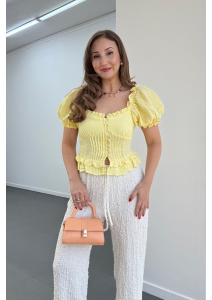 Mehsa Karpuz Kol Nervür Dikişli Fırfırlı Bluz fiyatları