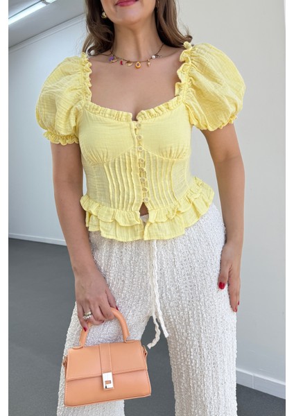 Mehsa Karpuz Kol Nervür Dikişli Fırfırlı Bluz modelleri