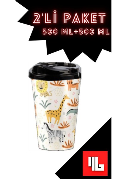 2'li Premium Hayvan Desenli Kahve Bardağı 500ML Bpa Içermez Sıcak Soğuk Içecek Kamp Araba Bardağı modelleri