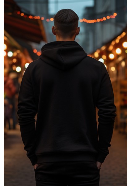 Erkek Siyah Kapüşonlu Sweatshirt L modelleri