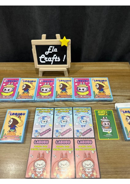 Ela Crafts 6 Kutu Labubu Karakter Kart Seti | 6 Koleksiyon Kartı + 1 Sticker | Sürpriz Kutulu Sevimli Kartlar