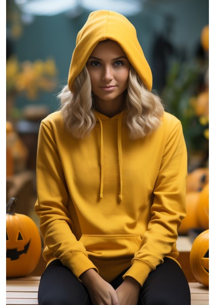 Kadın Sarı Kapüşonlu Sweatshirt M