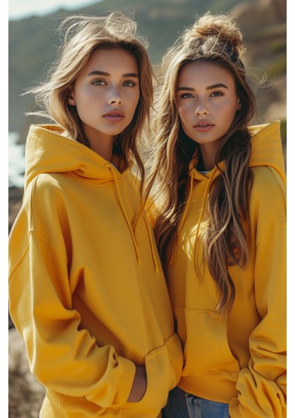 Kadın Sarı Kapüşonlu Sweatshirt M modelleri